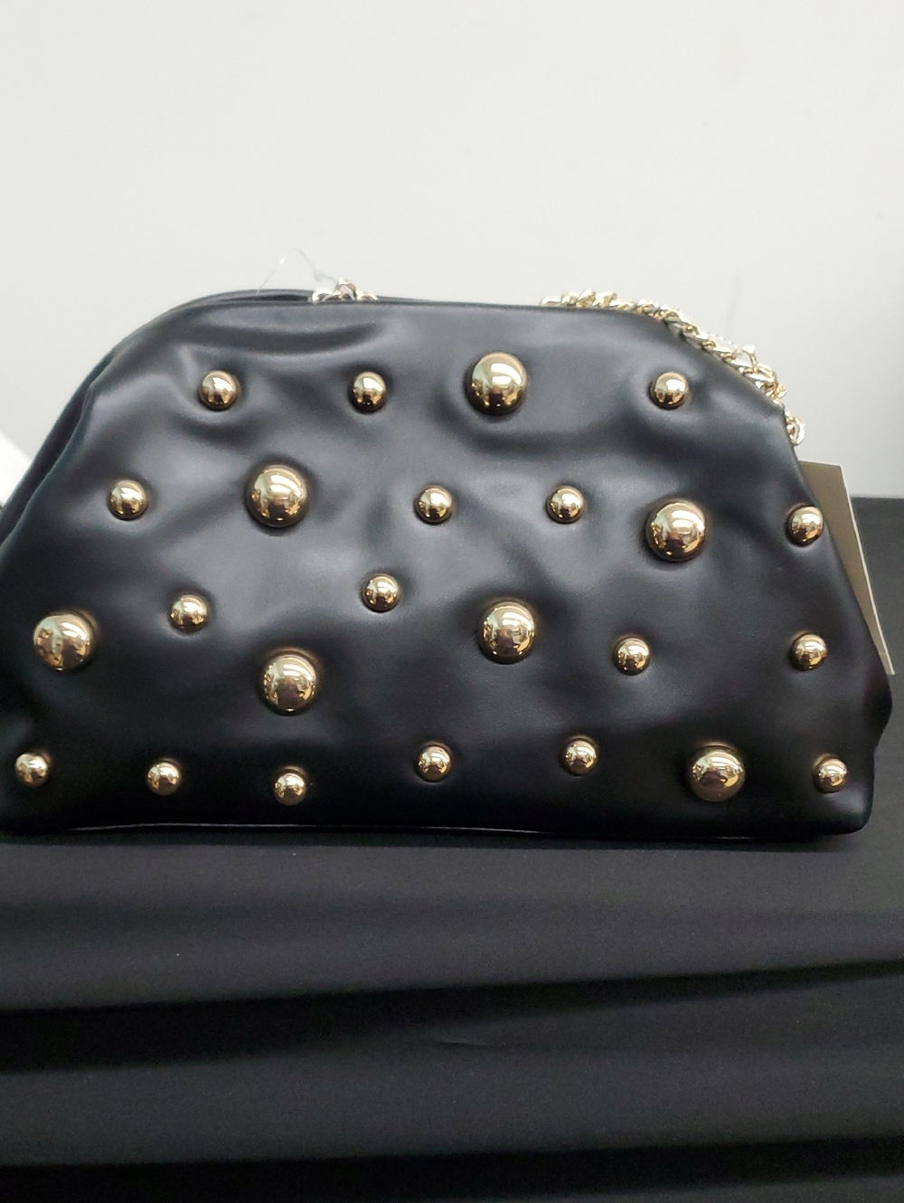 A NEW DAY  Black Clutch with Gold Dome Studs